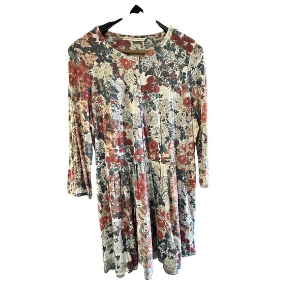 Peruvian Connection Floral Long Sleeve Button Baby Doll Dress Size Medium - Picture 2 of 9